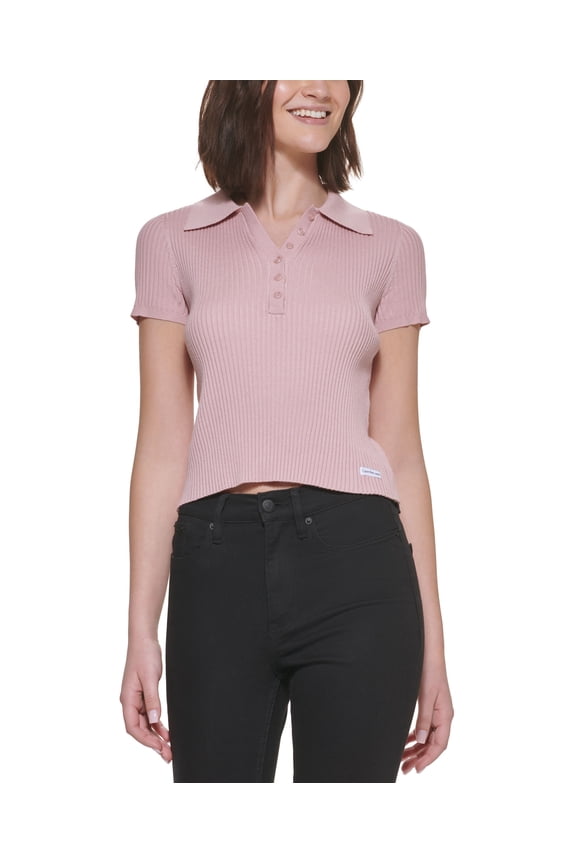 Jeans Petite Ribbed Polo Sweater Pink Pulse PL