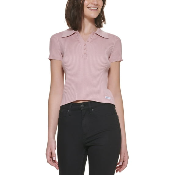 Calvin Klein Jeans Petite Ribbed Polo Sweater Pink Pulse PL