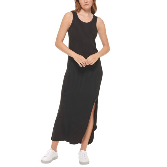 Calvin Klein Jeans Petite Ribbed Slit Side Dress Black PS