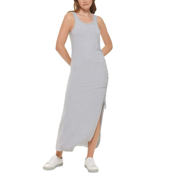 Calvin Klein Jeans Petite Ribbed Slit Side Dress Pearl Heather Gray PXL