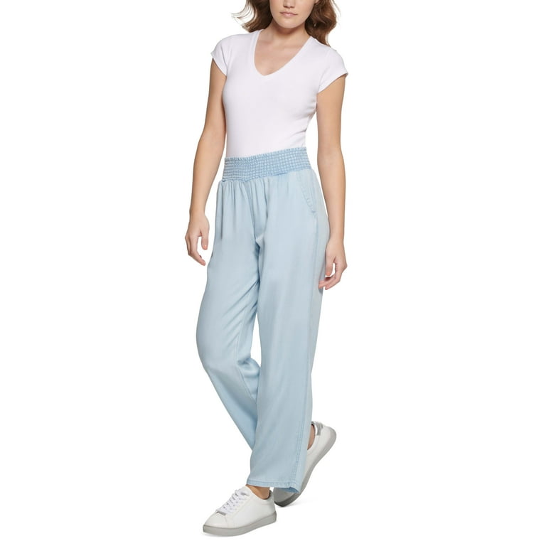 Calvin Klein Jeans Petite Smocked Waist Straight Leg Pants Chambray PS Walmart