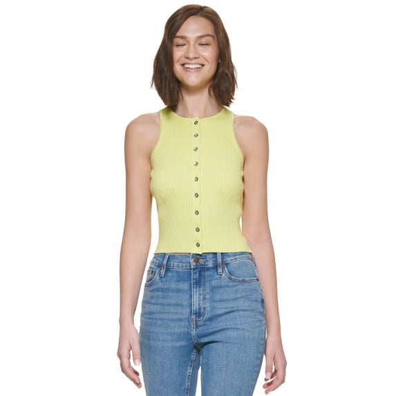 Calvin Klein Jeans Ribbed Button-Down Sleeveless Top Lemondrop XL