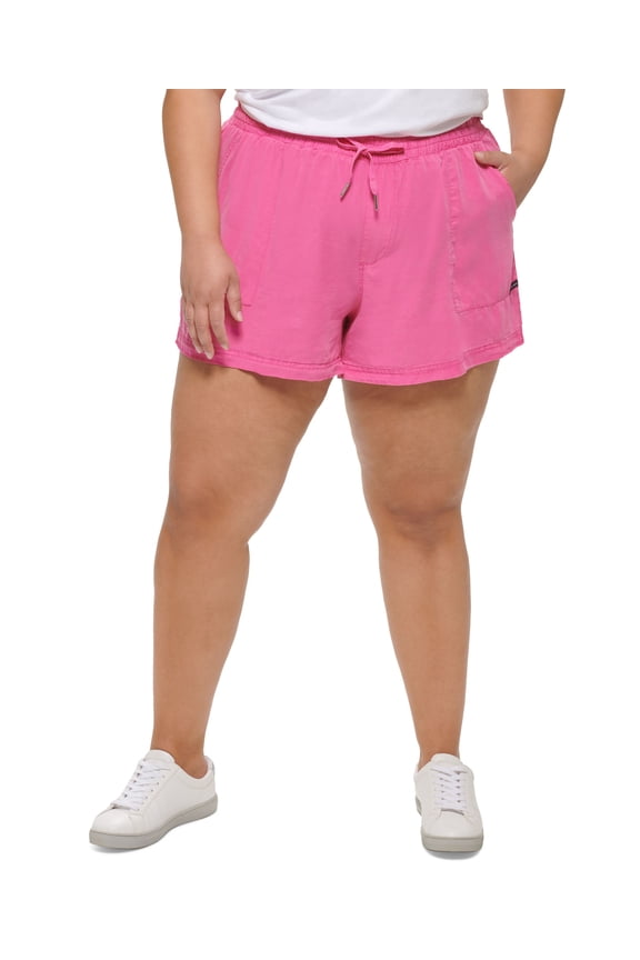 Jeans Trendy Plus Size Drawstring Shorts Prime Pink 3X