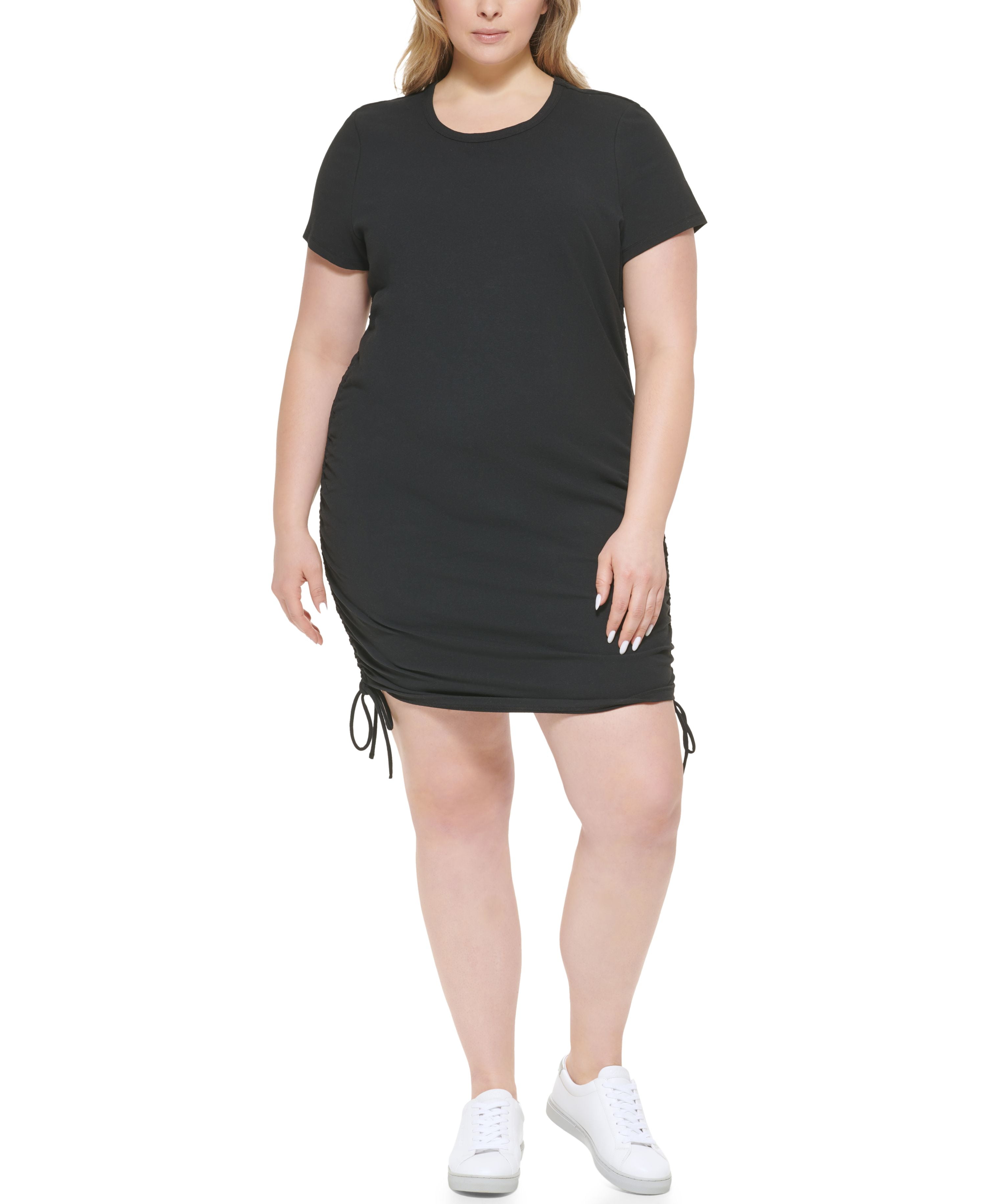 Calvin Klein Jeans Trendy Plus Size Short-Sleeve Side-Cinched Dress - Black - Size 3X