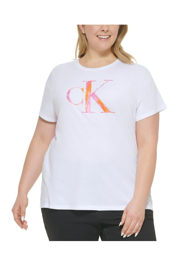 Jeans Trendy Plus Size Watercolor Ck Logo Iconic T-Shirt White/Cabana 2X