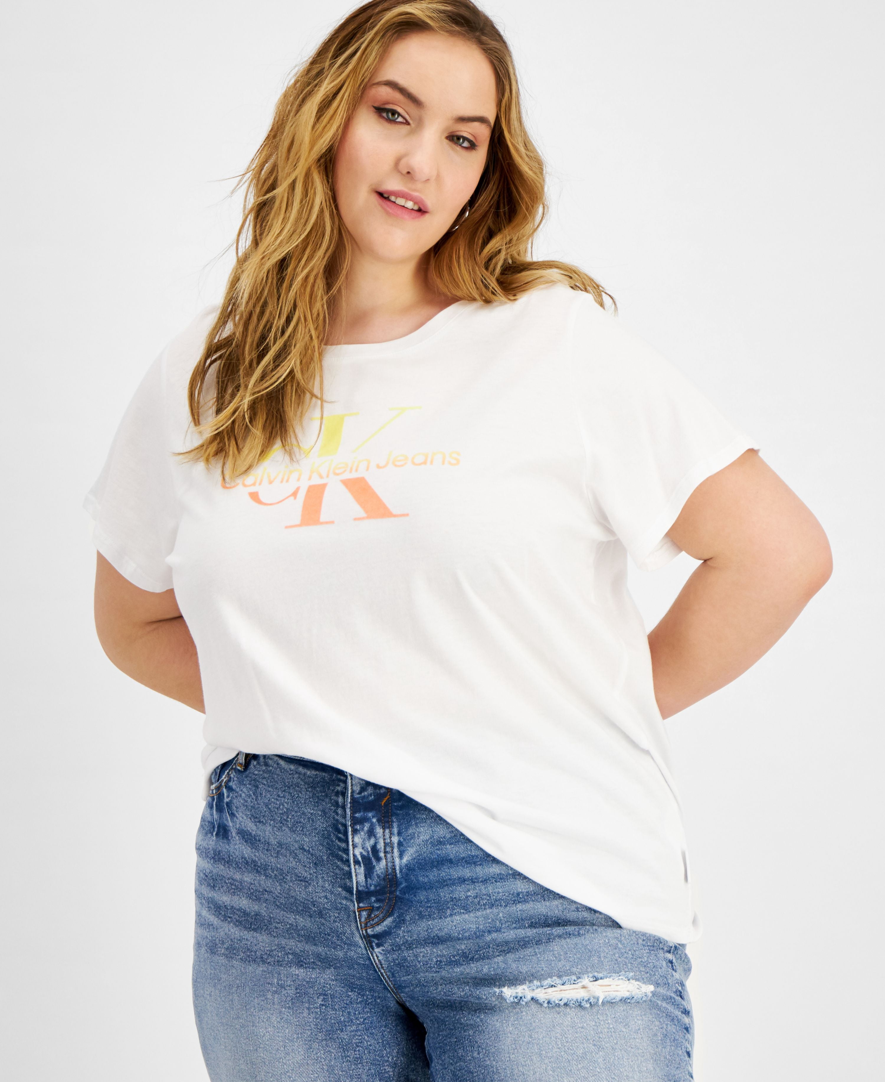 Calvin Klein Jeans Trendy Plus Size Watercolor Ck Logo Iconic T-Shirt ...