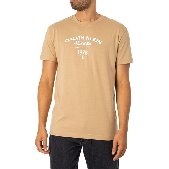 Calvin Klein Jeans Varsity Curve Logo T-Shirt, Beige
