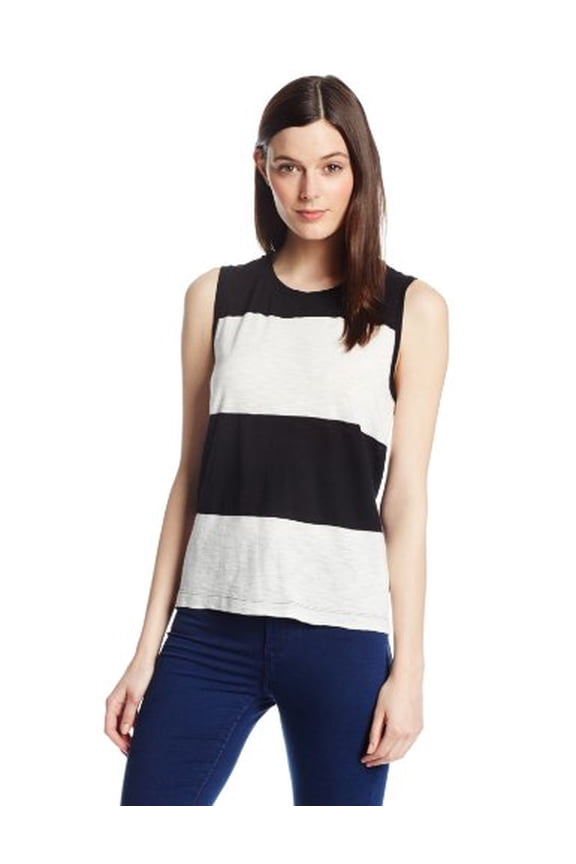 Jeans Women's Broad Stripe Crew Neck Tee, Black, Small