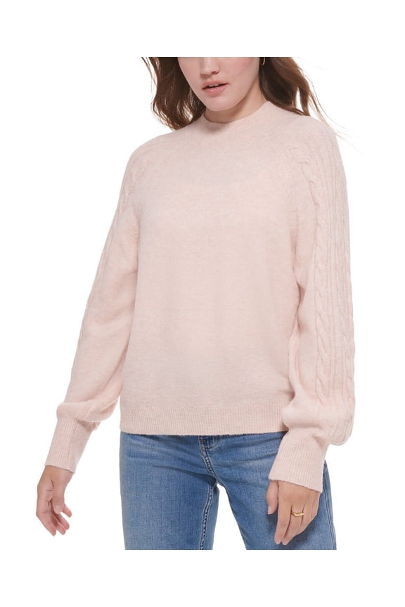 Jeans Women's Cable Knit Crewneck Sweater B4HP (Regular,L,Blush)