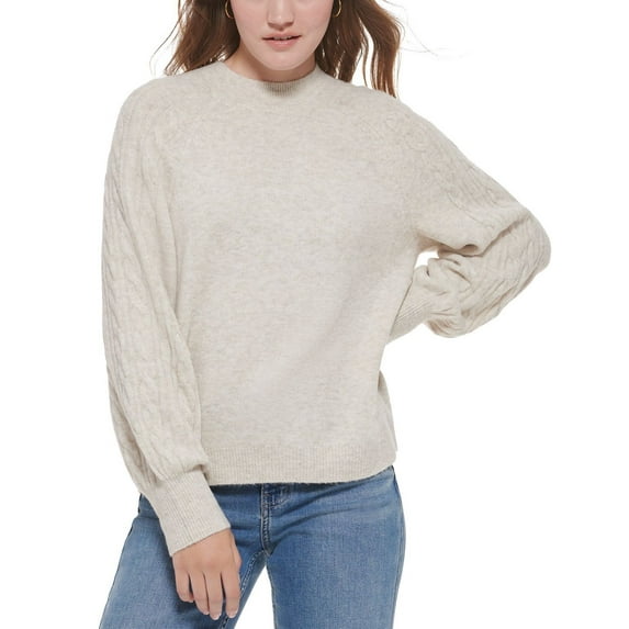 Calvin Klein Jeans Women's Cable Knit Crewneck Sweater B4HP (Regular,M,Mocha Heather)