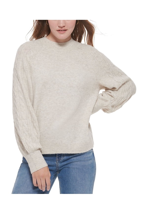 Jeans Women's Cable Knit Crewneck Sweater B4HP (Regular,M,Mocha Heather)