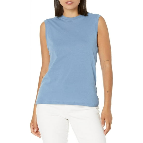 Calvin Klein Jeans Women's Crewneck Sleeveless Cotton Top B4HP (Blue,Regular,XS)