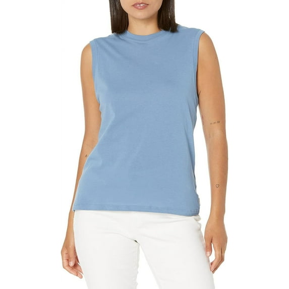 Calvin Klein Jeans Women's Crewneck Sleeveless Cotton Top B4HP (Blue,Regular,XS)
