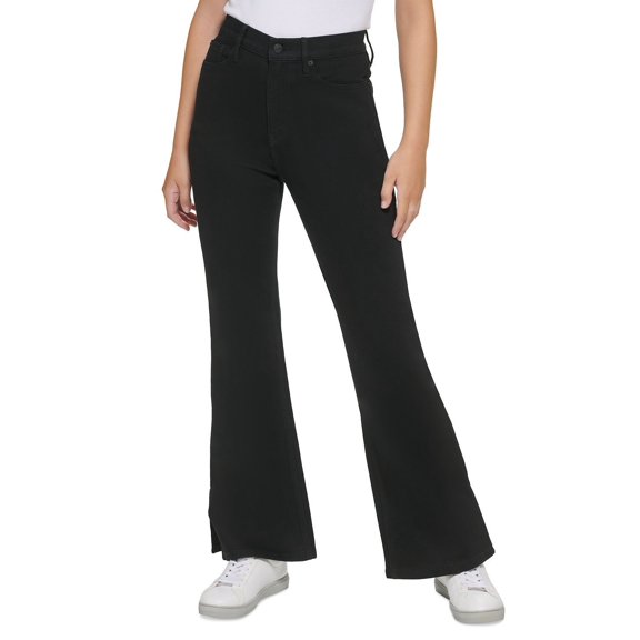 Calvin Klein Women's High-Rise Flared Slit-Hem Jeans Blue B4HP (31,Black,Regular)