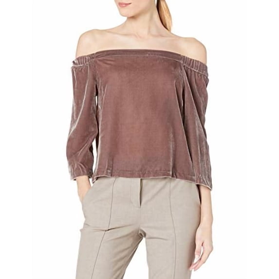 Calvin Klein Jeans Women's Long Sleeve Off The Shoulder Velvet Blouse, Rose ash, Small