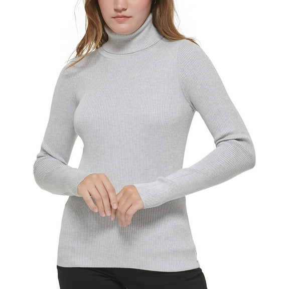 Calvin Klein Jeans Women's Lurex Ribbed Turtleneck Silver XL B4HP