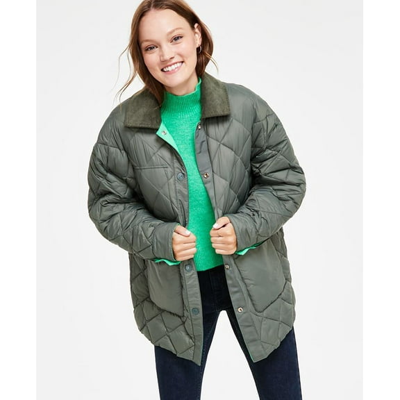 Calvin Klein Womens Reversible Barn Quilted Jacket, Green, Large
