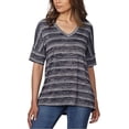 thumbnail image 1 of Calvin Klein Jeans Women's V-Neck Stripe Knitted T-Shirt, Peacoat, XS, 1 of 3