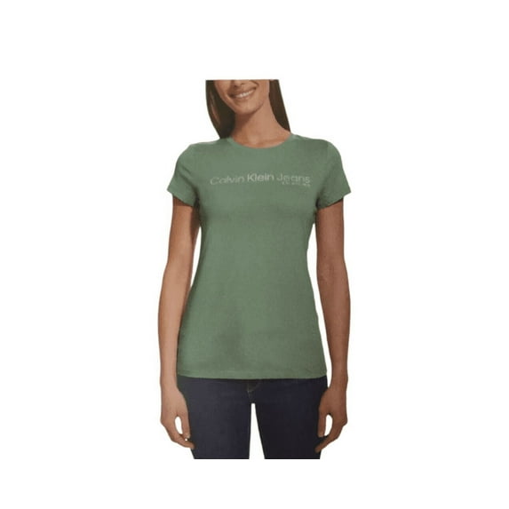 Calvin Klein Jeans Womens Branded Tee Shirt Green Small