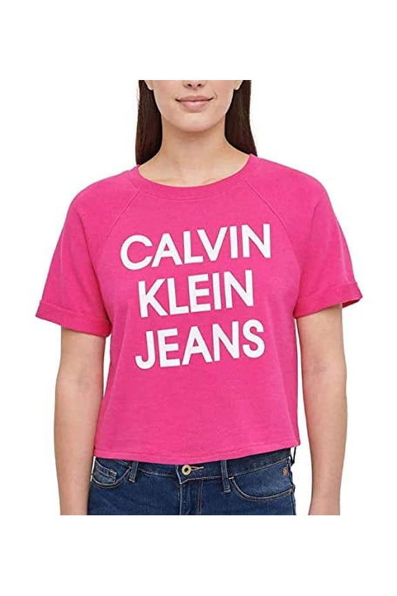 Jeans Womens French Terry Logo Crop Top (Beetroot, Large)