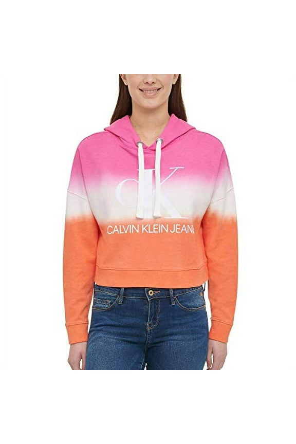 Jeans Womens Monogram Logo Tie Dye Block Hoodie, Sherbert Combo, XL