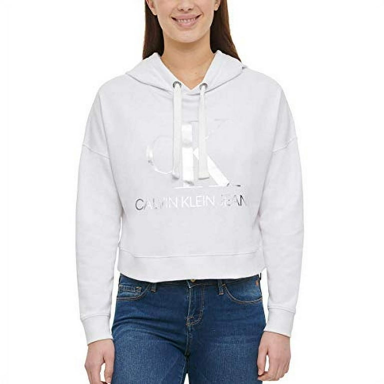 Calvin Klein Womens Cropped Logo Hoodie White Large
