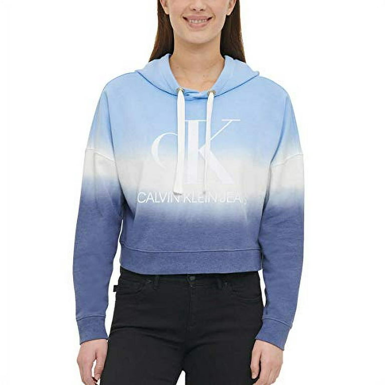 Jeans Klein Tie Calvin Monogram Logo Block Dye Hoodie Combo, Womens (Winterdip Medium)