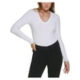 thumbnail image 1 of Calvin Klein Jeans Womens Petites V Neck Long Sleeve Bodysuit, 1 of 2