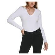 CALVIN KLEIN JEANS Womens Petites V Neck Long Sleeve Bodysuit