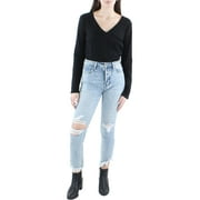 CALVIN KLEIN JEANS Womens Petites V Neck Long Sleeve Bodysuit