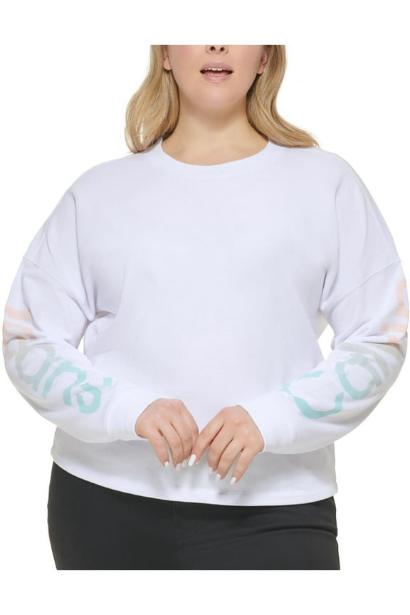 Trendy Plus Size Ombre Traveling Logo Sweatshirt White/Aqua Peach Ice 3X