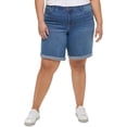 thumbnail image 1 of Calvin Klein Jeans Womens Plus Raw Hem Medium Wash Denim Shorts, 1 of 2
