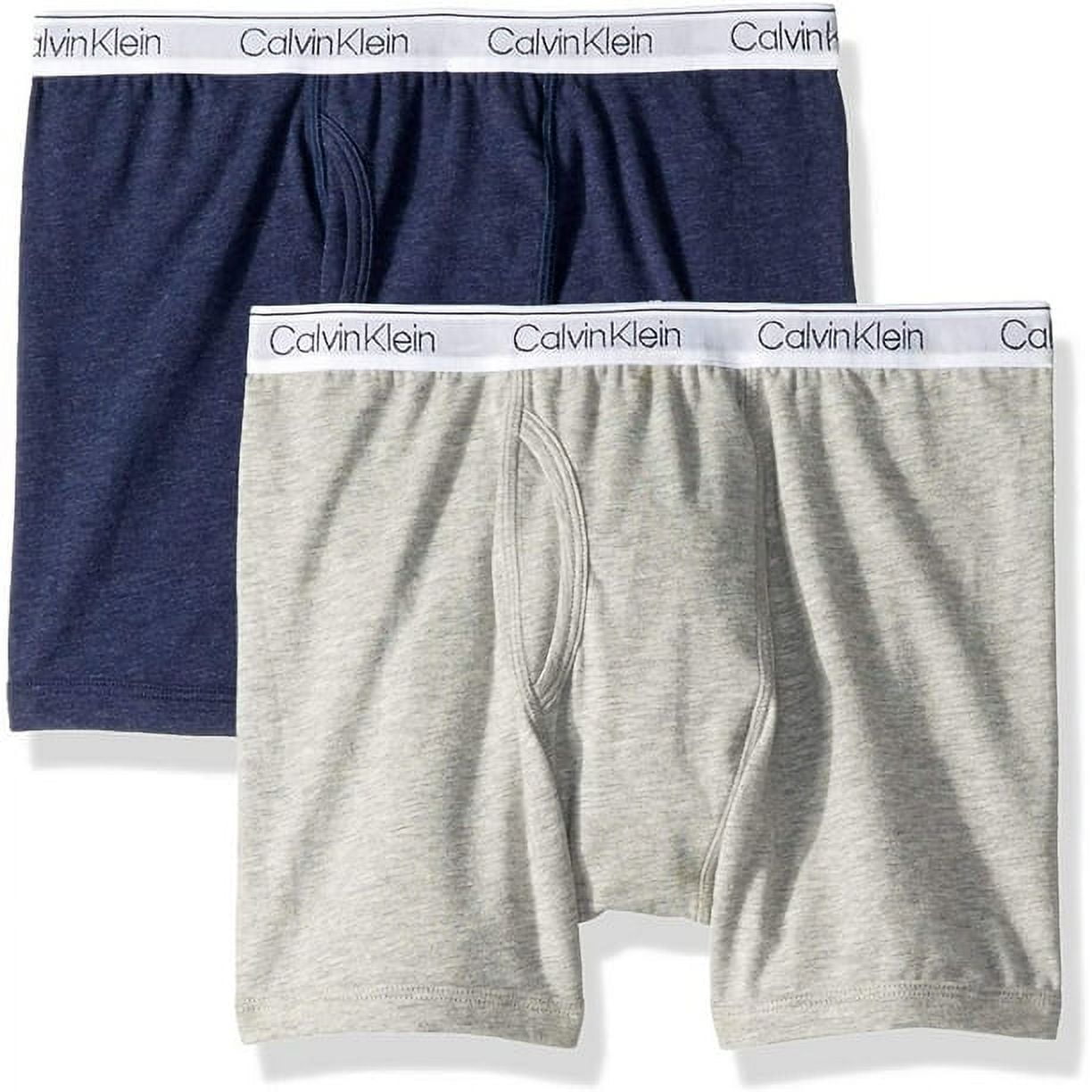 Calvin Klein Boys\' Big Assorted 2 Pack Boxer Briefs, Gray/Heather Blue,  L(12/14)