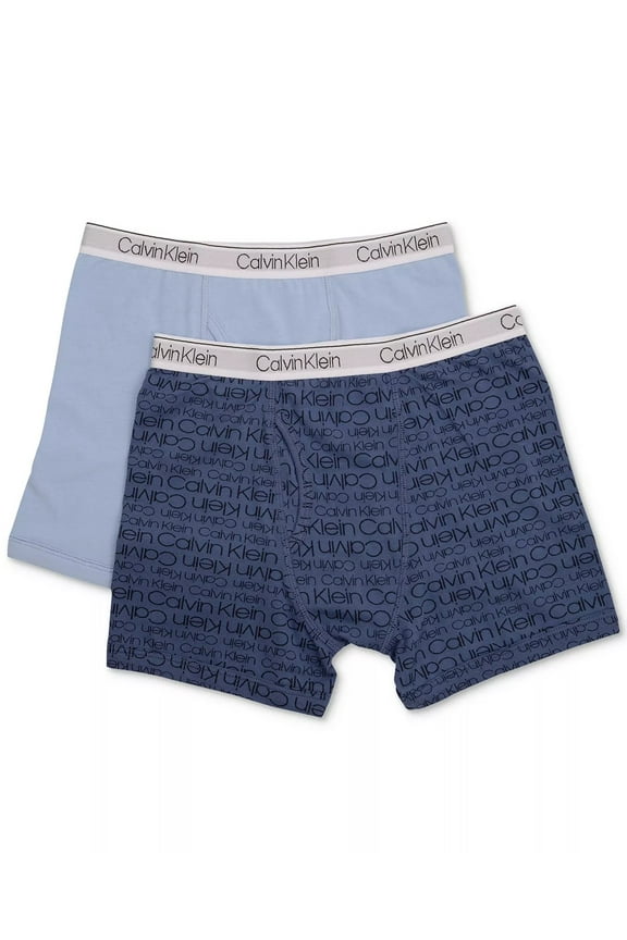 LIGHT BLUE/NAVY Kid's Boys' 2-Pk. Cotton Boxer Briefs, US Small (6/7)
