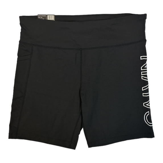 Calvin Klein Ladies CK Logo Moisture Wicking High Rise Bike Short (Black/White, M)