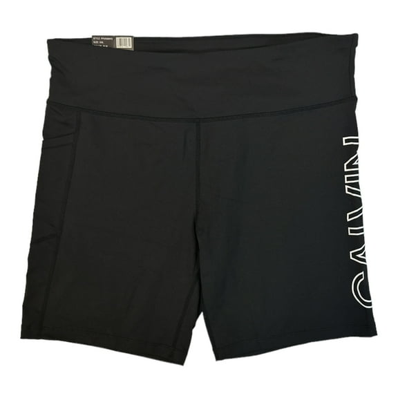 Calvin Klein Ladies CK Logo Moisture Wicking High Rise Bike Short (Black/White, XS)