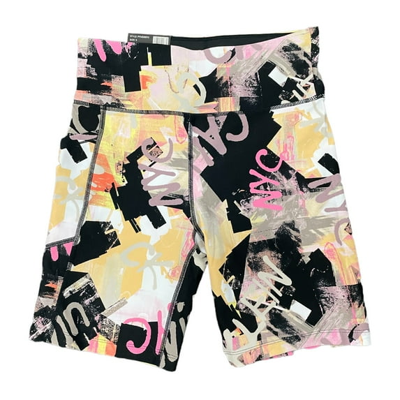 Calvin Klein Ladies CK Logo Moisture Wicking High Rise Bike Short (Canvas Logo Sunstone, XL)