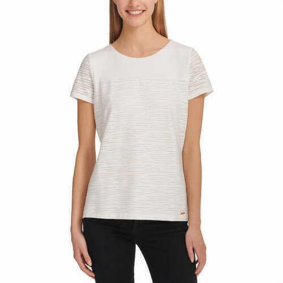 Calvin Klein Ladies' Stretch Textured Relaxed Fit Tee, X-Large, Soft White - NEW