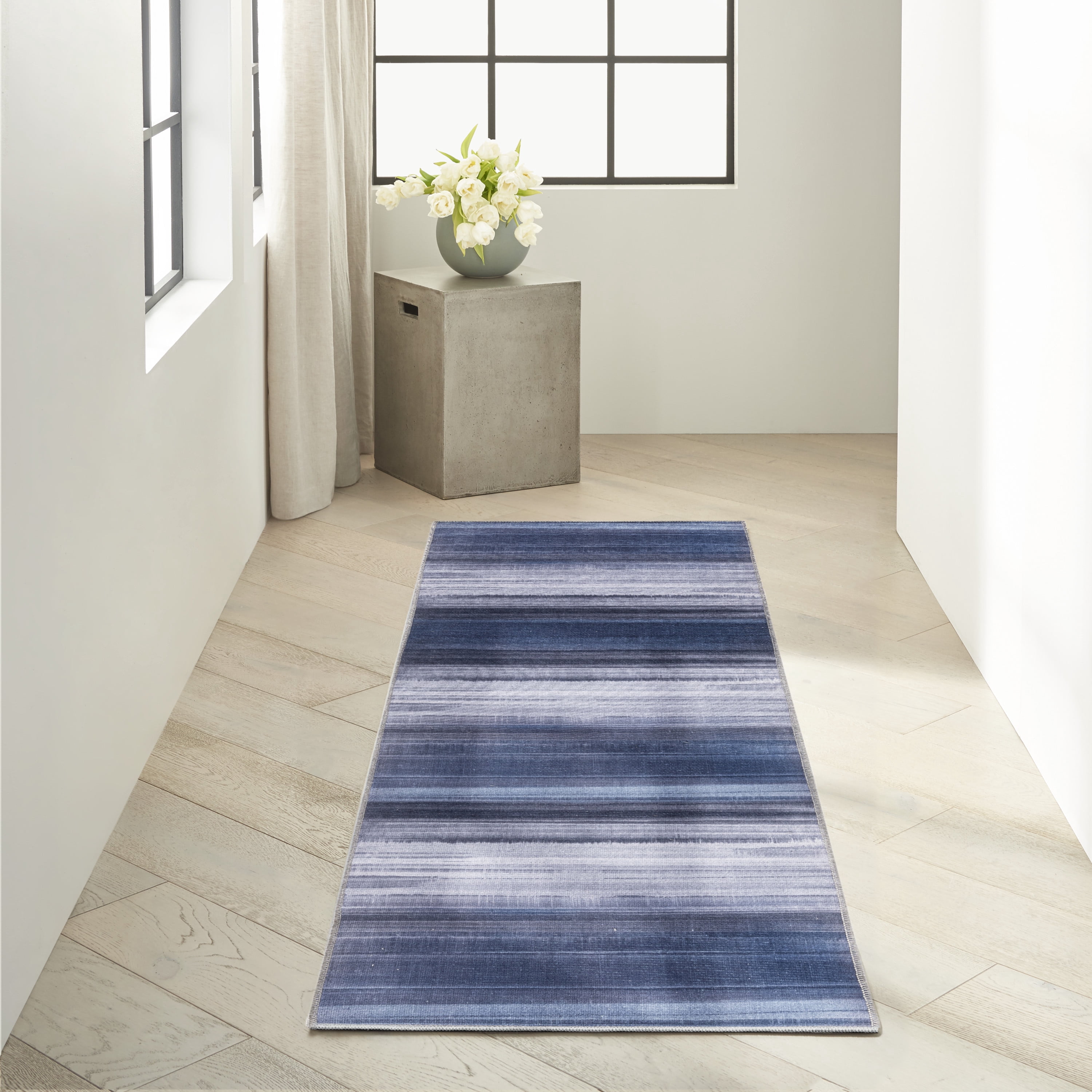 Calvin Klein Launder Abstract Navy 2'2" x 7'6" Area Rug (2x8)