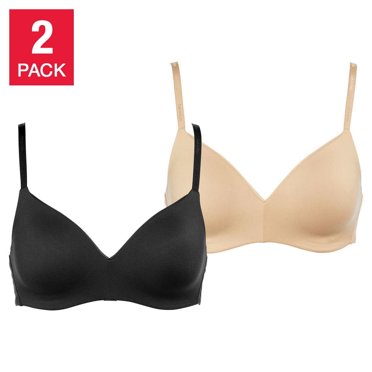 Calvin Klein Lightly Lined Wirefree Microfiber Bra 2Pack, Black/Nude