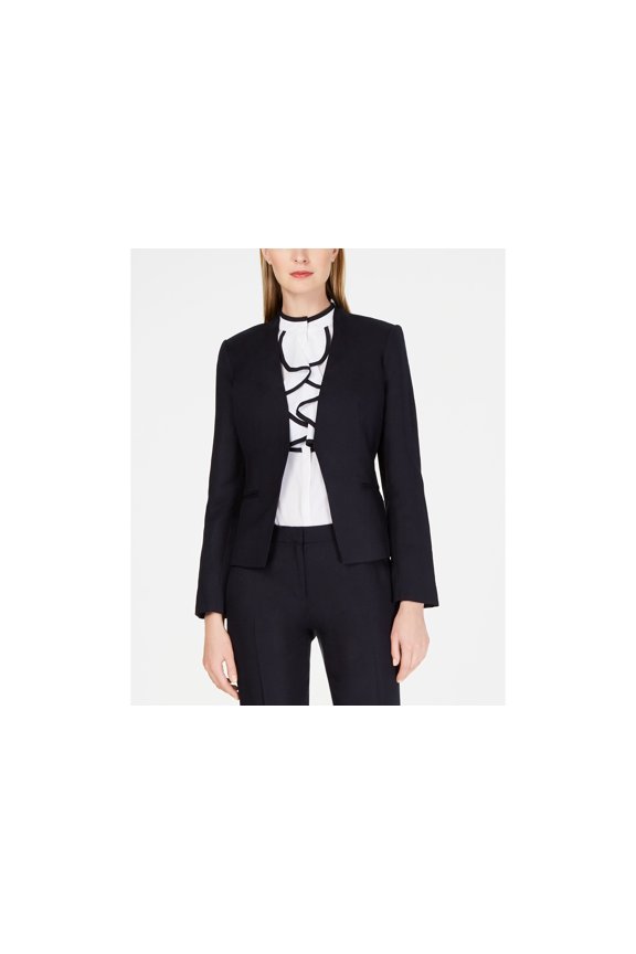 Linen Collarless Open Blazer Navy 4