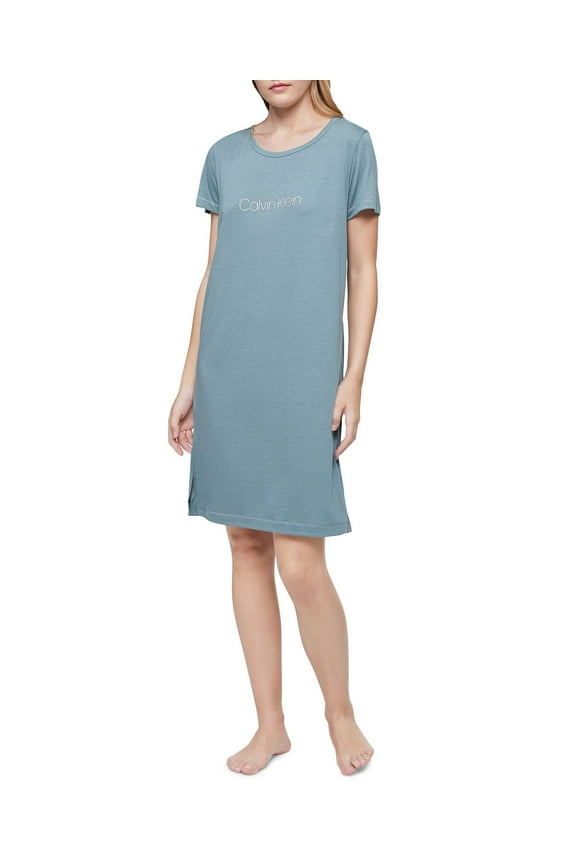 Logo-Print Sleep Shirt, Slate Turquoise, Size X-Large