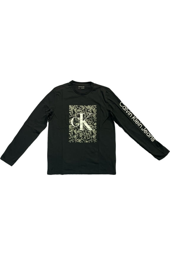 Long Sleeve Cotton Digital Camo Crew Neck T-shirt Black S-XXL