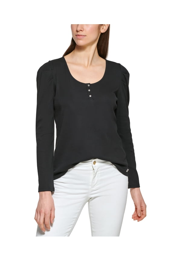 Long Sleeve Puff Shoulder Tee Black XL
