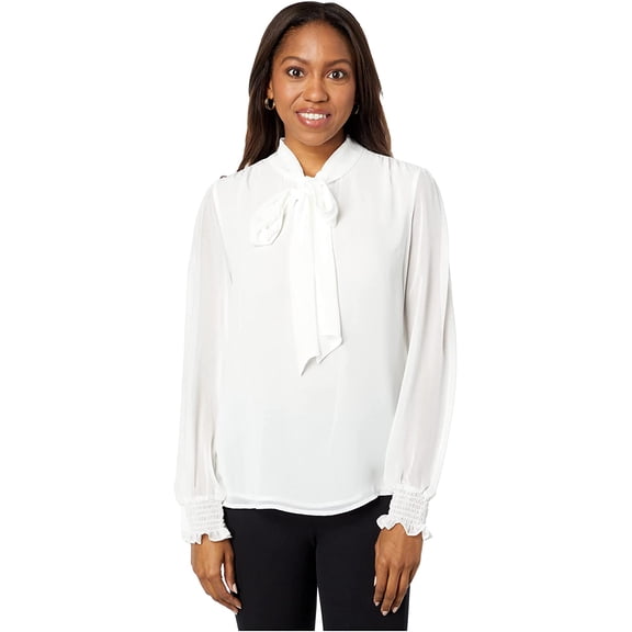 Calvin Klein Long Sleeve Tie Front Blouse Cream XL