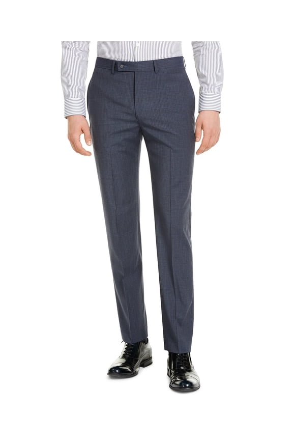 Men’s Slim-Fit Performance Stretch Wrinkle-Resistant Mini Grid Dress Pants, Navy, 40X32