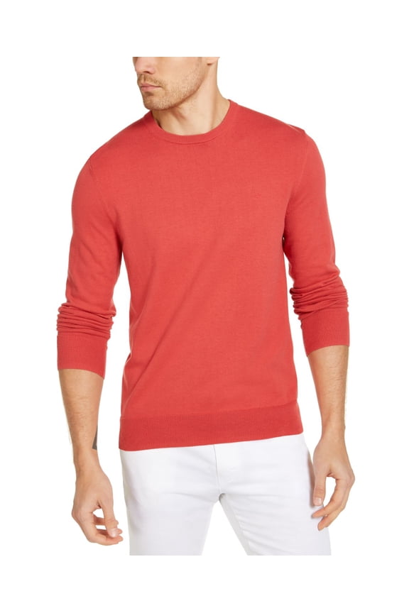 Men Long Sleeve Liquid Touch Crew Neck Sweaters, Red, Medium