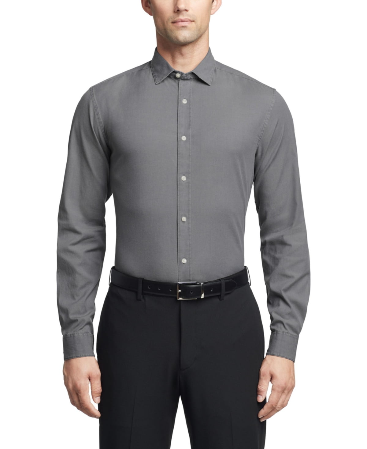 Calvin Klein Men Regular fit 34-35 Button-Up Shirt XL Grey Solid Stretch