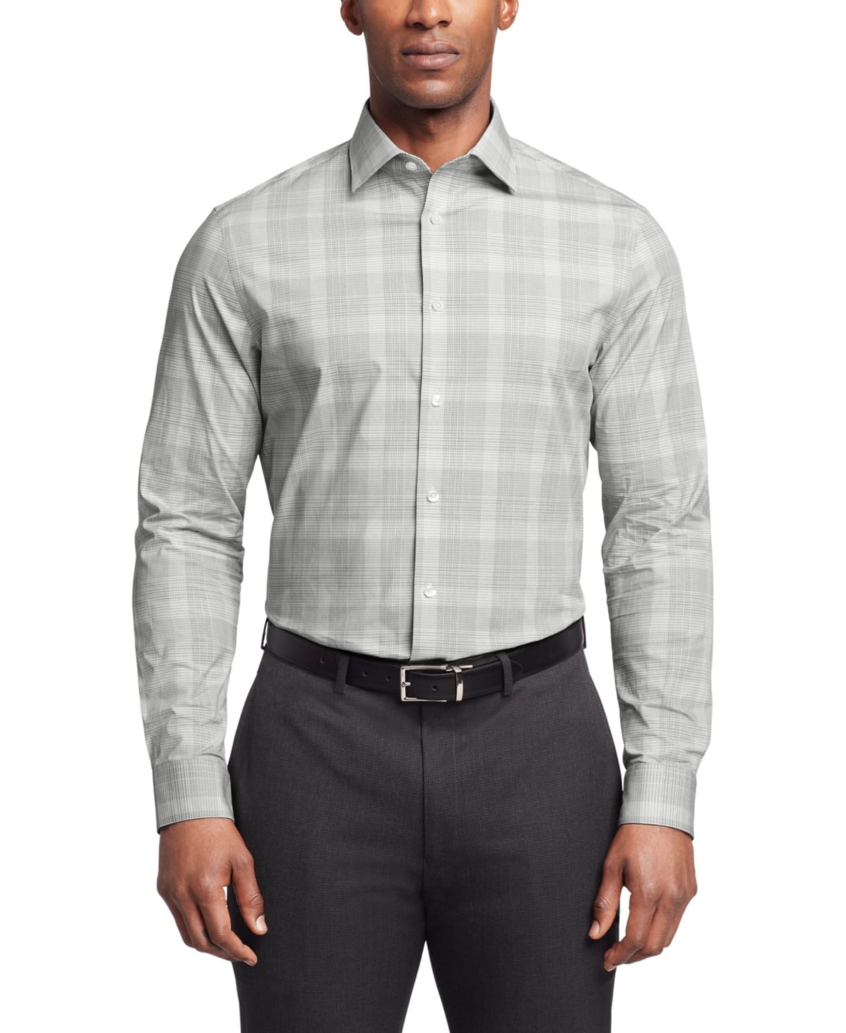 Calvin Klein Men Regular fit Dress Shirt Medium 15.5 in Long Sleeve Green Plaid