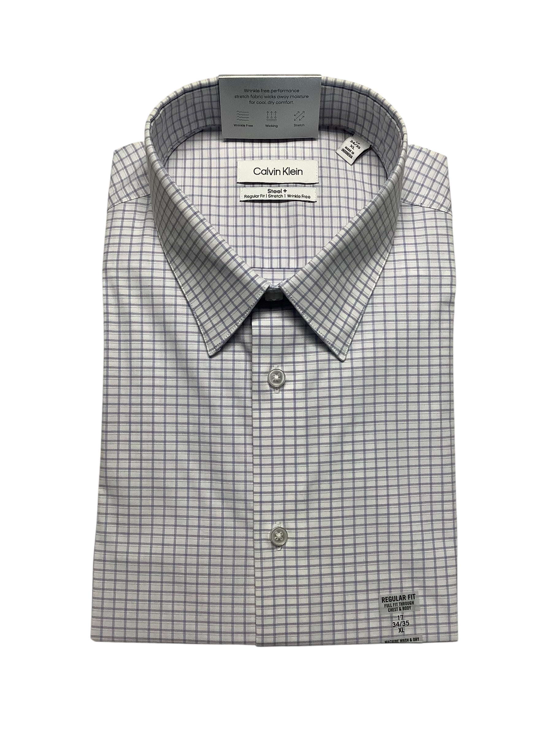 Calvin Klein Men Regular fit Dress Shirt XL 17 in 34-35 White Plaid
